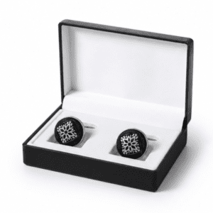 Luxury floral pattern cufflinks presented in premium gift box.