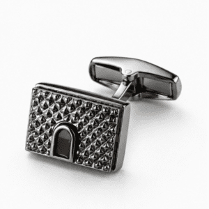Close-up view of premium silver designer cufflinks for men