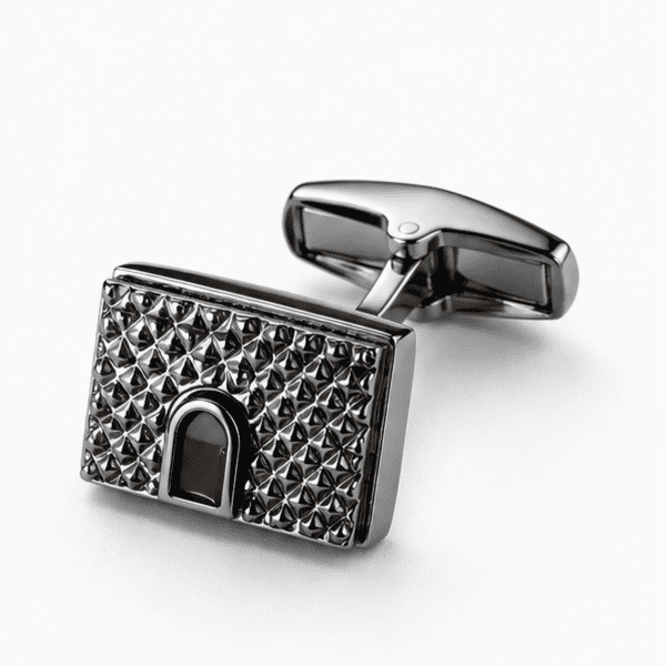 Close-up view of premium silver designer cufflinks for men