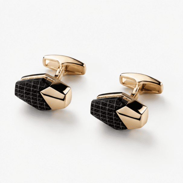 Pair of black gold wedding cufflinks for men