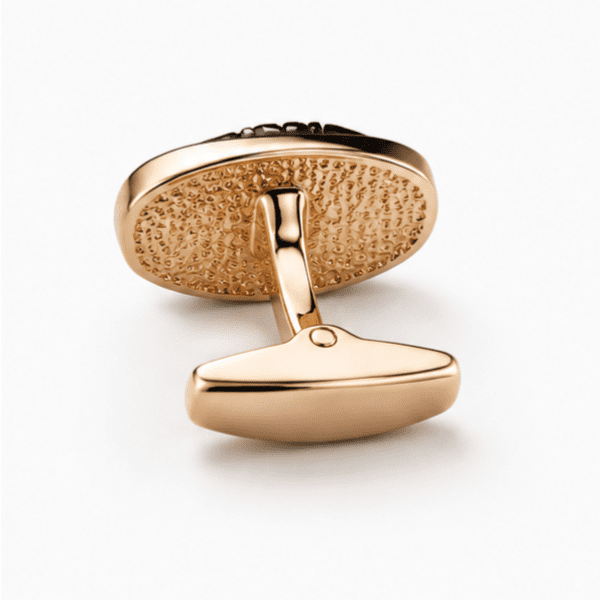 Rear view of premium rose gold cufflinks with bullet back closure.