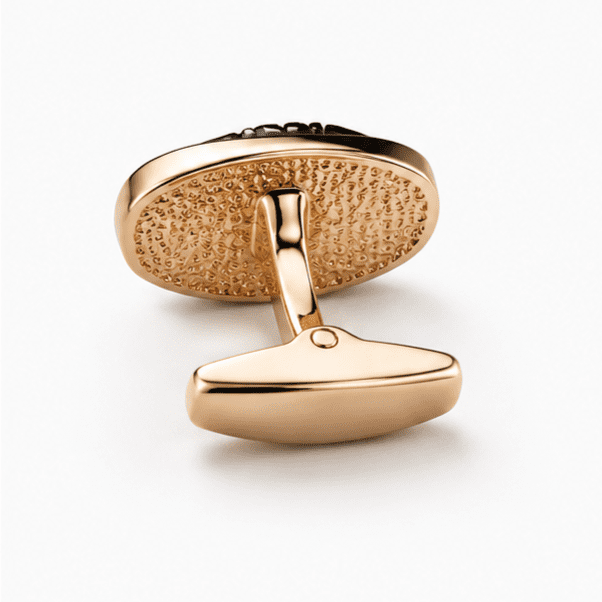 Rear view of premium rose gold cufflinks with bullet back closure.