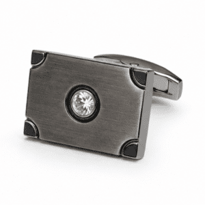 gunmetal cufflinks for men with crystal rectangular luxury designer design single closeup