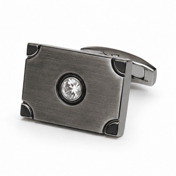 gunmetal cufflinks for men with crystal rectangular luxury designer design single closeup