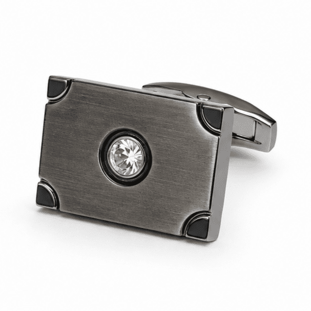 gunmetal cufflinks for men with crystal rectangular luxury designer design single closeup