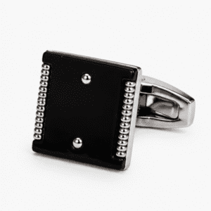 black cufflinks for men with square luxury designer silver edge design closeup