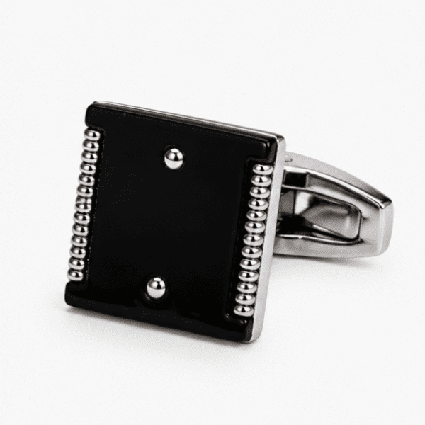 black cufflinks for men with square luxury designer silver edge design closeup
