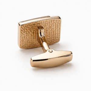 Rear view of premium gold square cufflinks with bullet back closure.