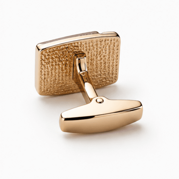 Rear view of premium gold square cufflinks with bullet back closure.