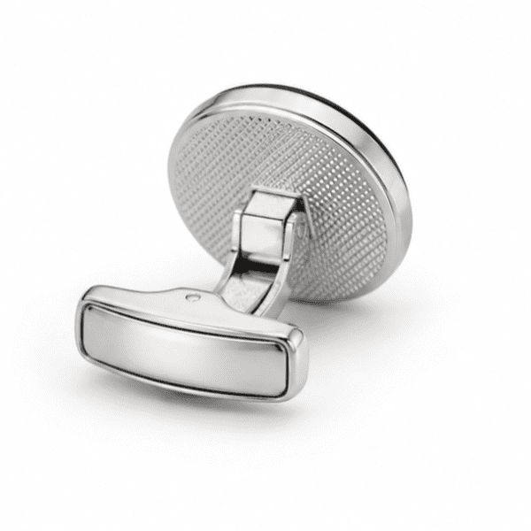 Rear view of premium floral pattern cufflinks with bullet back closure.