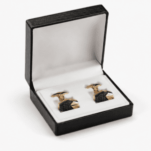 Luxury black gold cufflinks presented in premium gift box