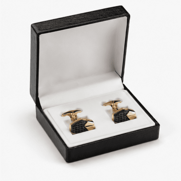 Luxury black gold cufflinks presented in premium gift box