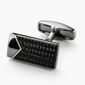 Geometric black cufflinks front view for men