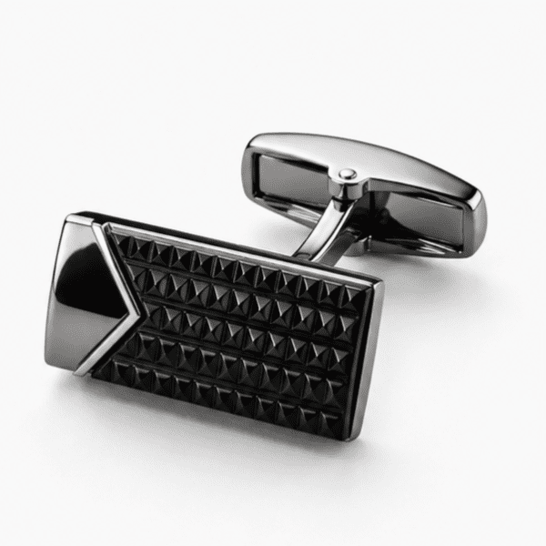 Geometric black cufflinks front view for men