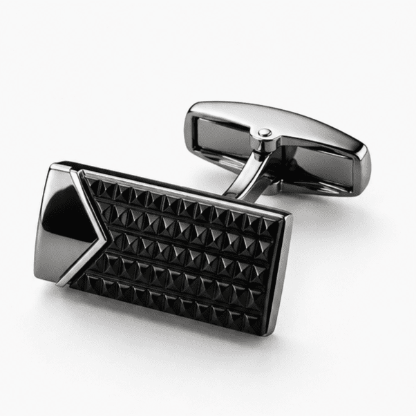 Geometric black cufflinks front view for men