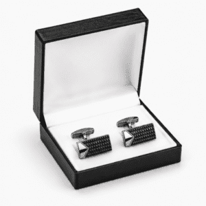 Black luxury cufflinks presented in premium gift box