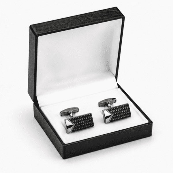Black luxury cufflinks presented in premium gift box