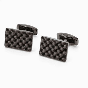 Pair of gunmetal black checkerboard cufflinks for men — wedding and business formal wear
