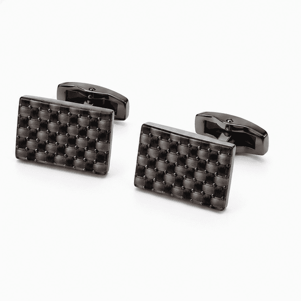 Pair of gunmetal black checkerboard cufflinks for men — wedding and business formal wear