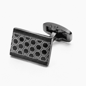 Black hexagon pattern cufflinks front view for men