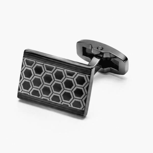 Black hexagon pattern cufflinks front view for men
