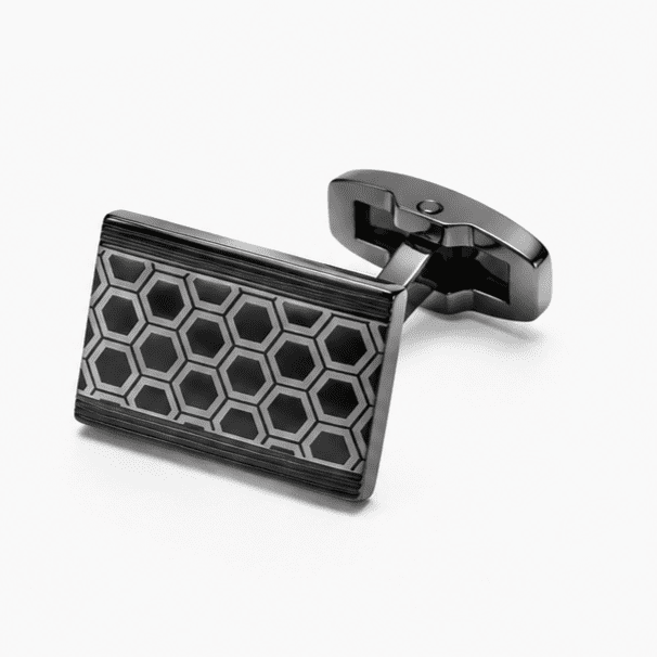 Black hexagon pattern cufflinks front view for men