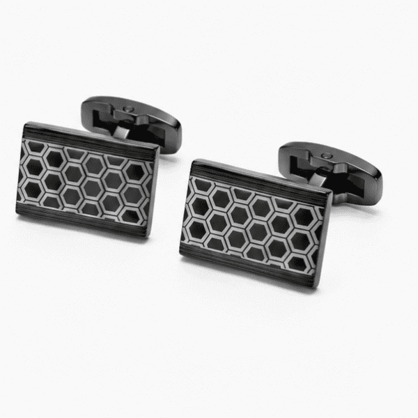 Pair of luxury black geometric cufflinks for formal shirts