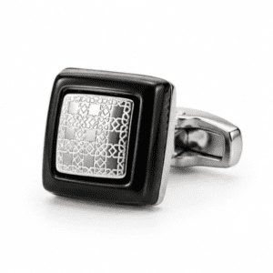 Black enamel square cufflinks front view