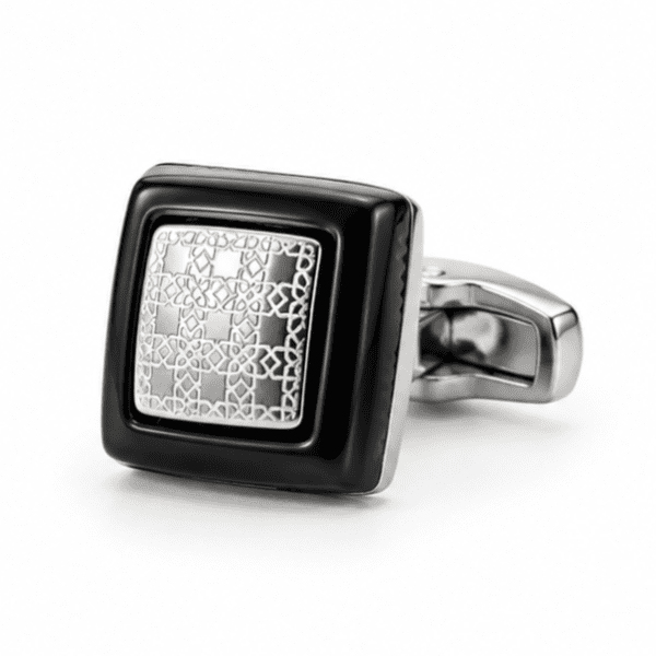 Black enamel square cufflinks front view