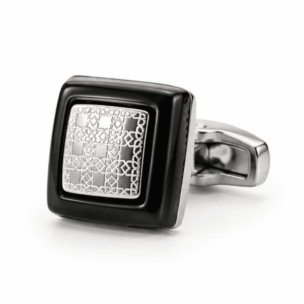 Black enamel square cufflinks front view