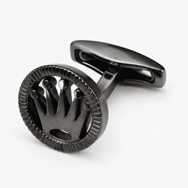 black cufflinks for men with gunmetal crown inspired designer design