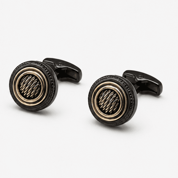 Elegant round cufflinks stainless steel black finish