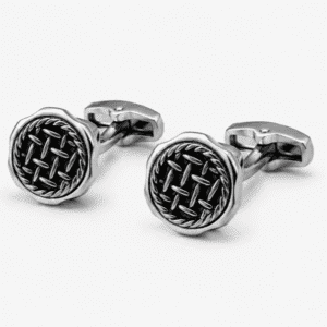 Pair of luxury black silver wedding cufflinks for men