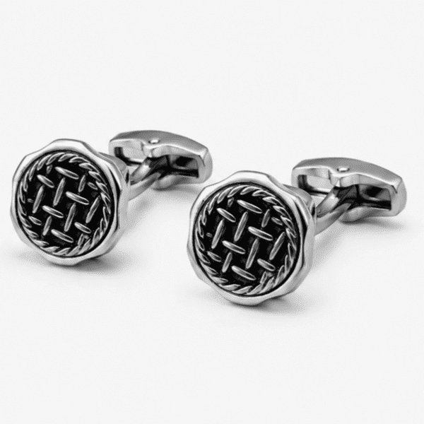 Pair of luxury black silver wedding cufflinks for men