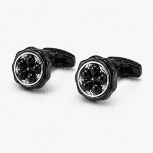 Pair of luxury black round wedding cufflinks for men