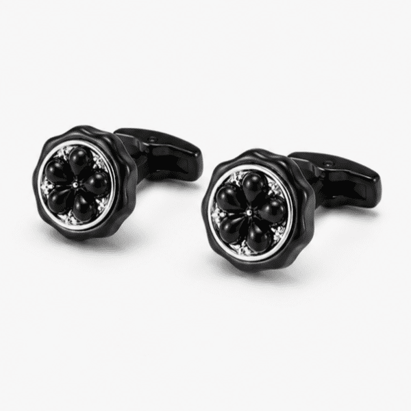 Pair of luxury black round wedding cufflinks for men