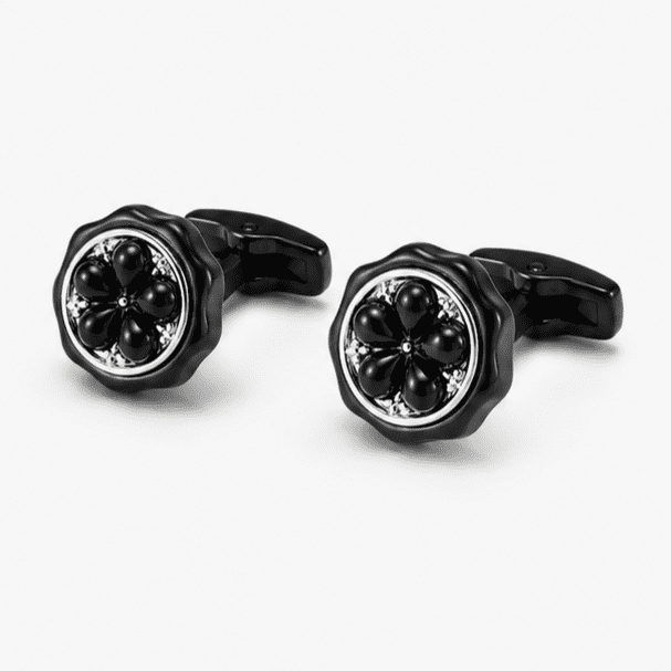 Pair of luxury black round wedding cufflinks for men