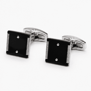 black cufflinks for men with square luxury designer silver edge design