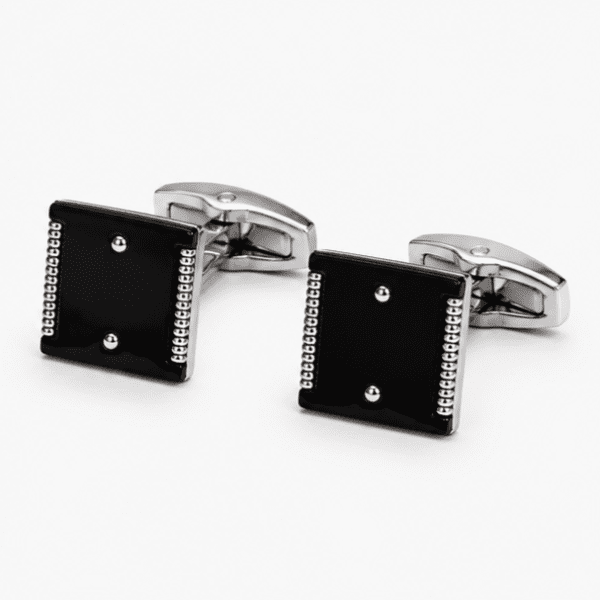 black cufflinks for men with square luxury designer silver edge design