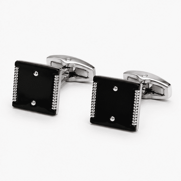 black cufflinks for men with square luxury designer silver edge design