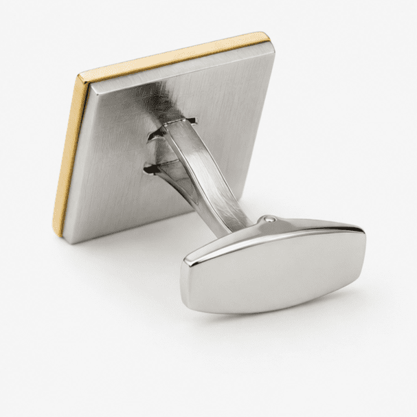 Back view of premium silver and gold square cufflinks with secure fastening