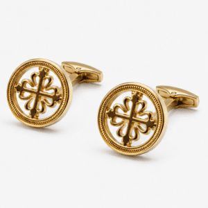 golden cufflinks for men with round luxury clover designer pattern pair