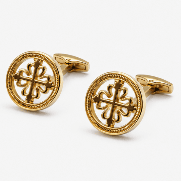 golden cufflinks for men with round luxury clover designer pattern pair