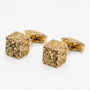 Premium gold cufflinks for men featuring a unique cube engraved design