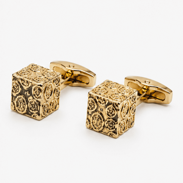 Premium gold cufflinks for men featuring a unique cube engraved design