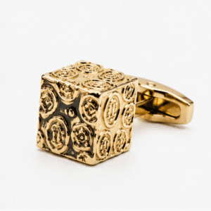 gold cufflinks for men with luxury cube embossed designer design