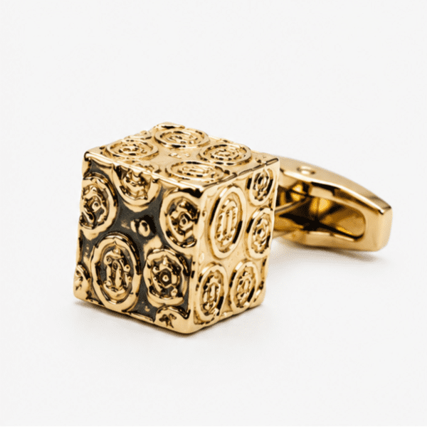 gold cufflinks for men with luxury cube embossed designer design