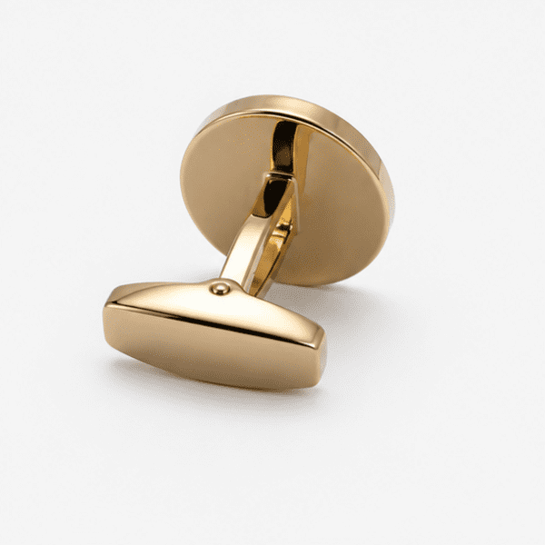 Back side of antique gold cufflinks showing premium swivel fastening