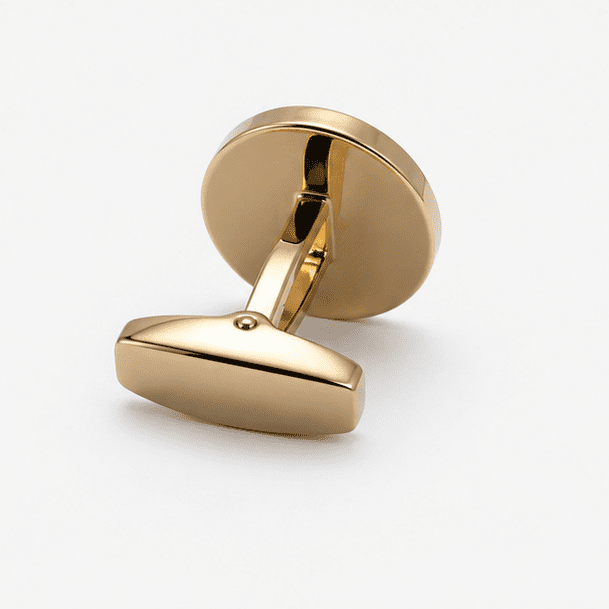 Back side of antique gold cufflinks showing premium swivel fastening