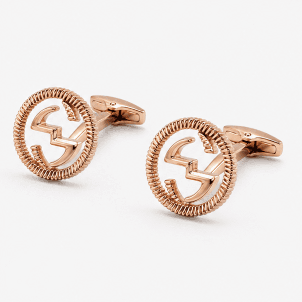 Pair of rose gold designer cufflinks for men's formal shirts
